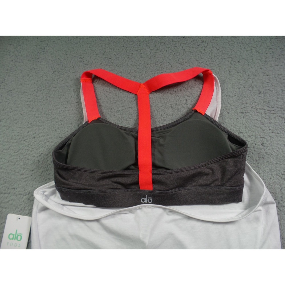 Alo Yoga Top Womens Size Large White Gray Current Tank Built-In Bra Stretch‎ NWT - Picture 6 of 12